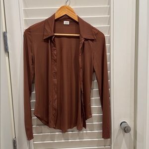 Wilfred Sheer Rust Brown Button-Up Shirt